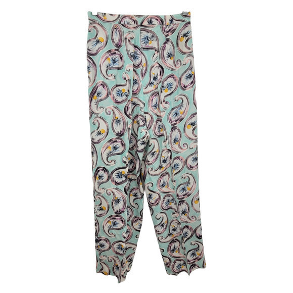 L'eau Vive Pink Paisley Pleated Front Vintage Petal Pusher Pants - Picture 1 of 15